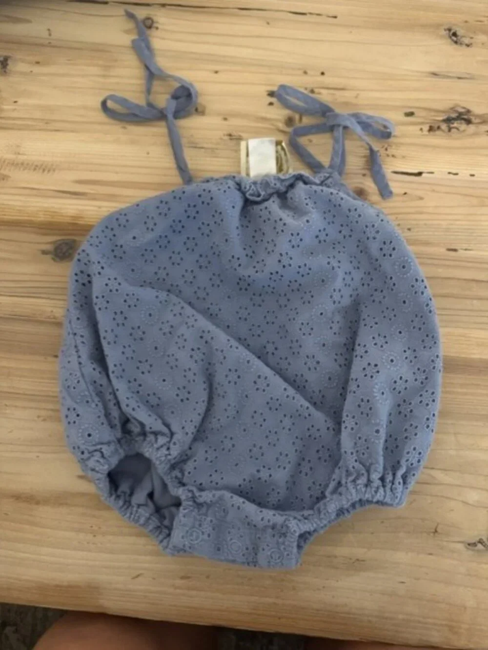 The Beaufort Bonnet Company. Periwinkle bubble with tie shoulders. Size 6-12 mos